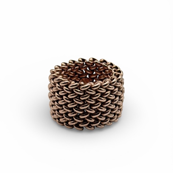 Miss Mimi Jewelry - MISS MIMI BEADED MESH RING – 18K ROSE GOLD PLATED